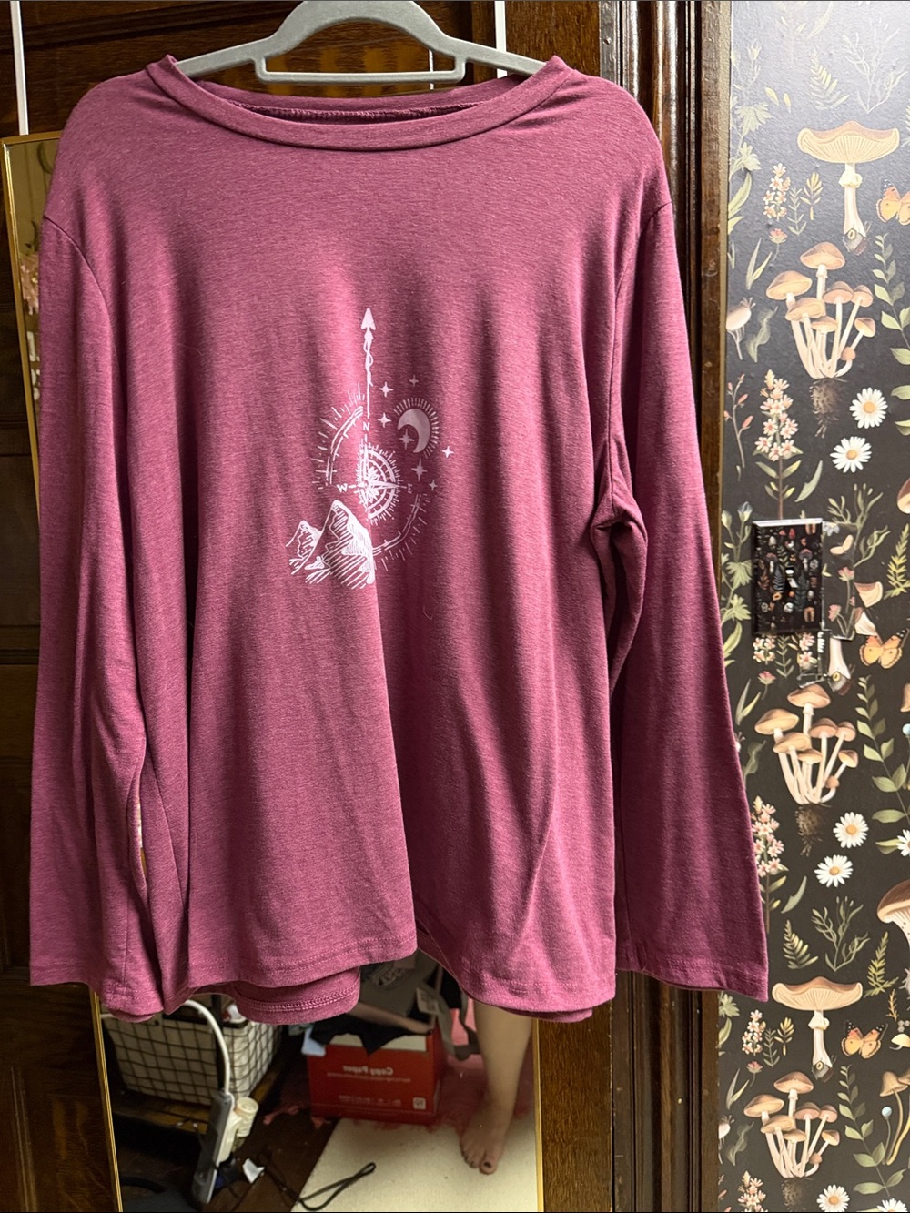 Mauve Graphic Long Sleeve Tee with Celestial Mountain Print 3x